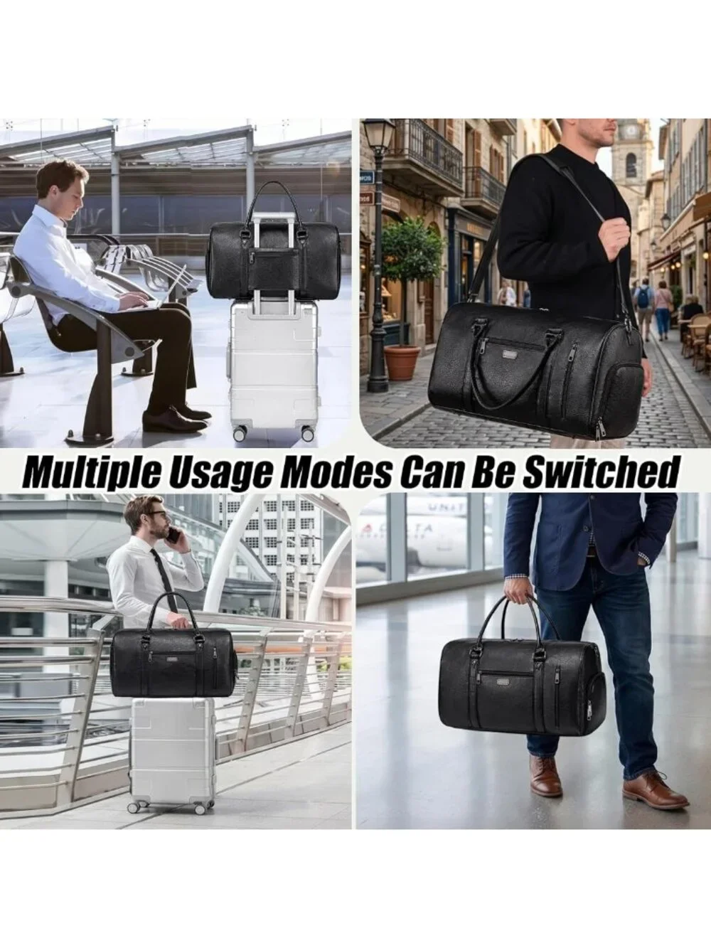 Spacious Faux Leather Travel Duffel Bag with Shoe Compartment & Toiletry Bag